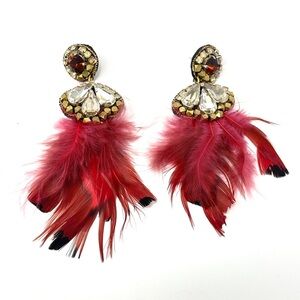 New Anthropologie Red Feather Crystal Earrings